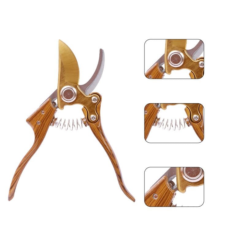 Garden Pruner with Wood-Grain Handle and SK5 Steel Blade Opening Details