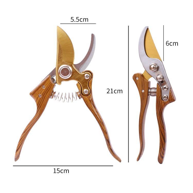 Garden Pruner with Wood-Grain Handle and SK5 Steel Blade Size Comparison Chart