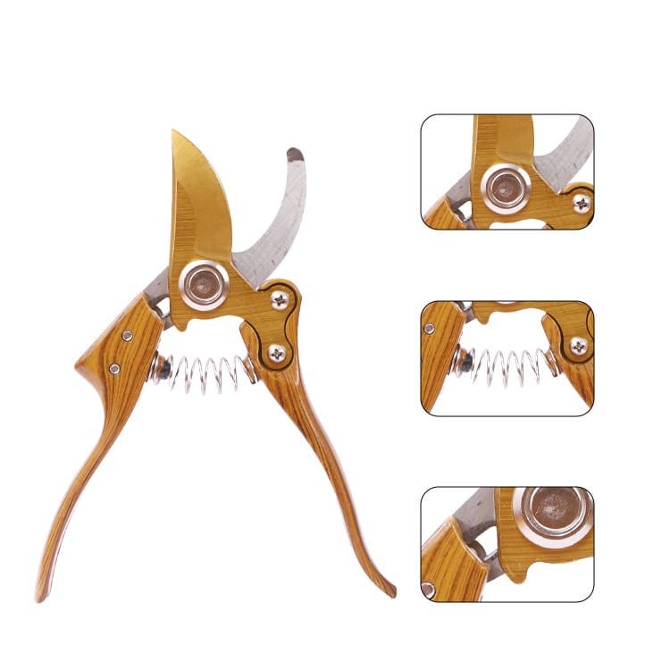Wood Grain Handle, SK5 Steel Blade Garden Pruner Opening Details