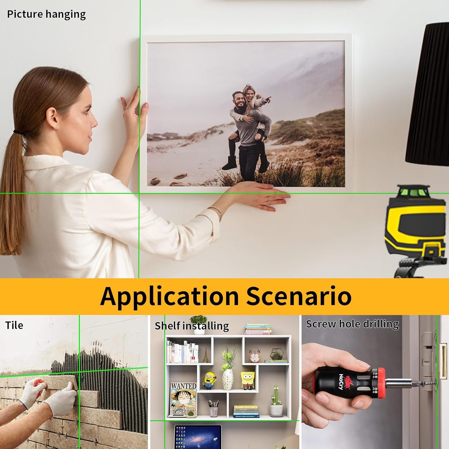 Using a line laser level for precise picture hanging